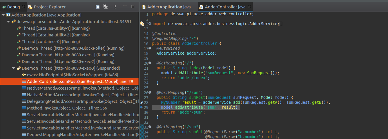 The debugger enables us to inspect the execution of code in the calls of the web application